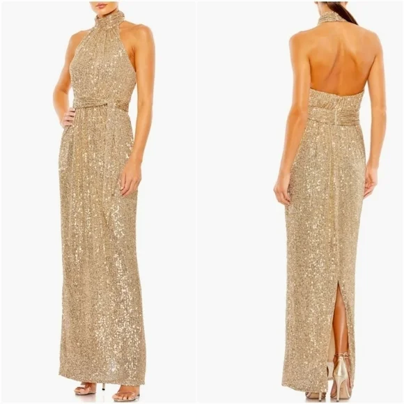Ieena for Mac Duggal Sequin Halter Neck Sheath Gown - Picture 1 of 9